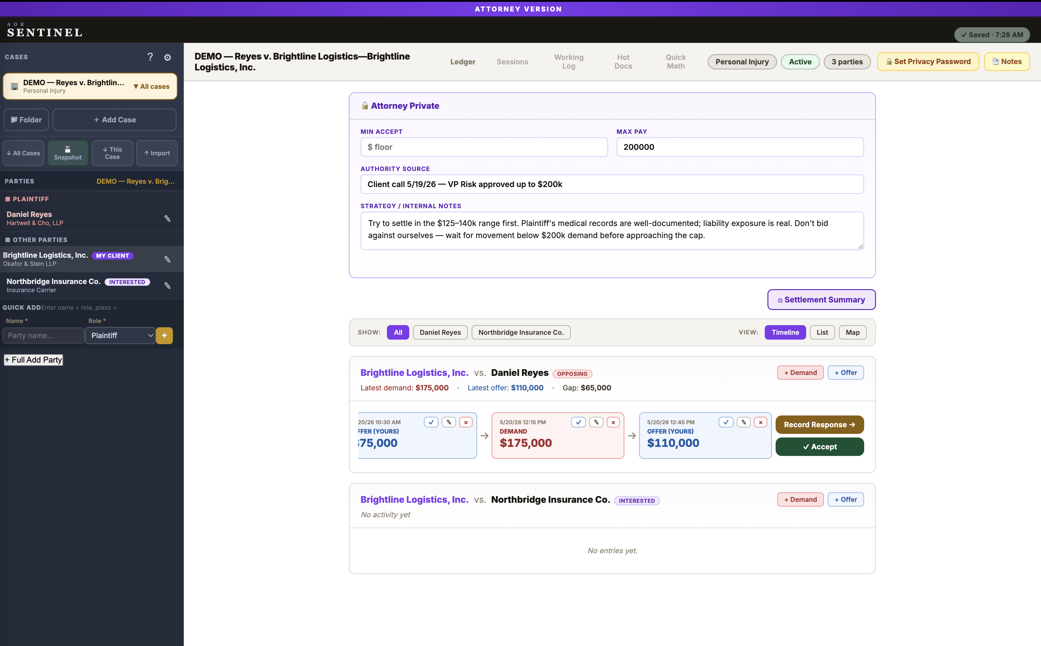Track every offer and demand from your client's perspective