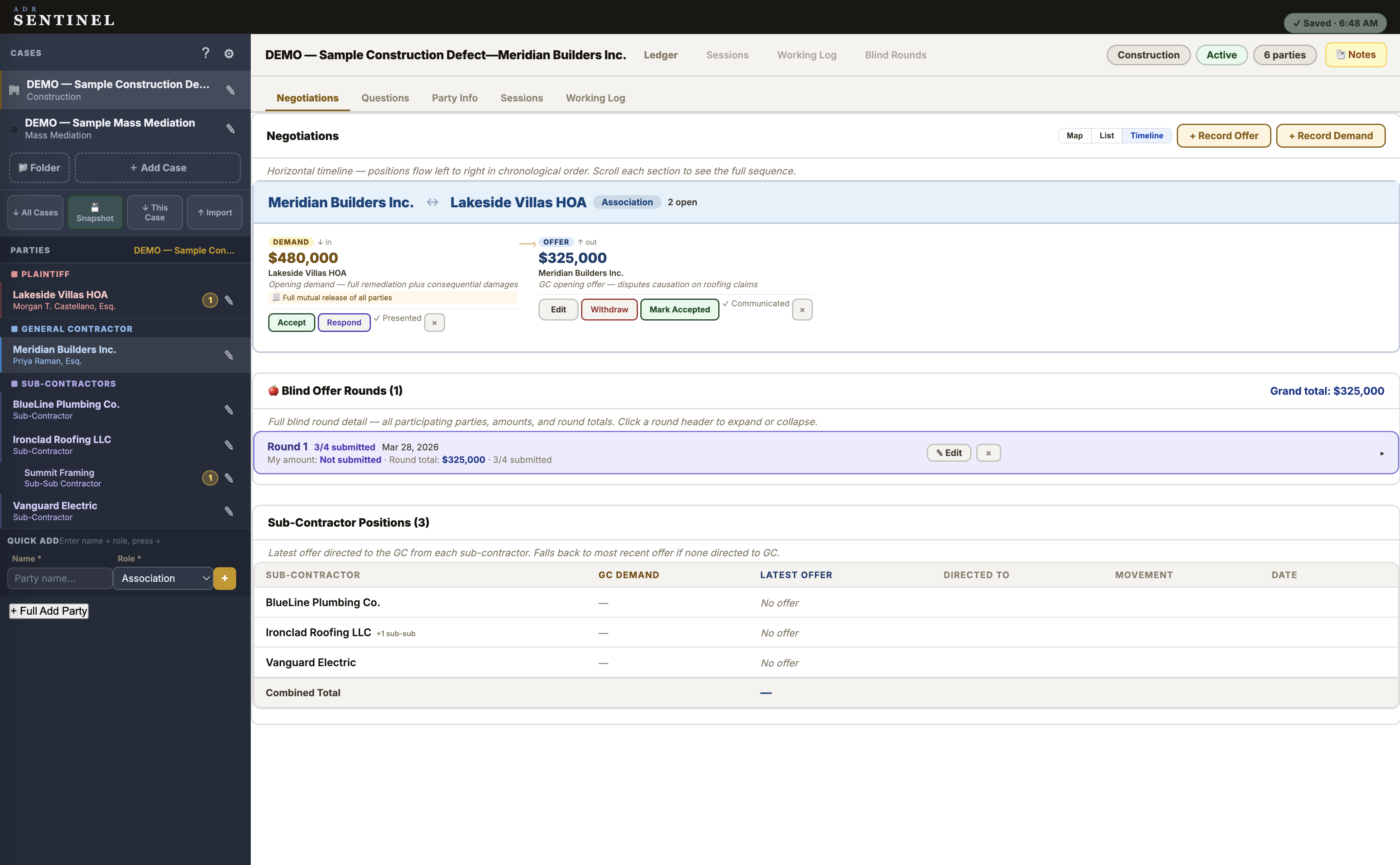 Track every offer and demand — who made it, how much, and when