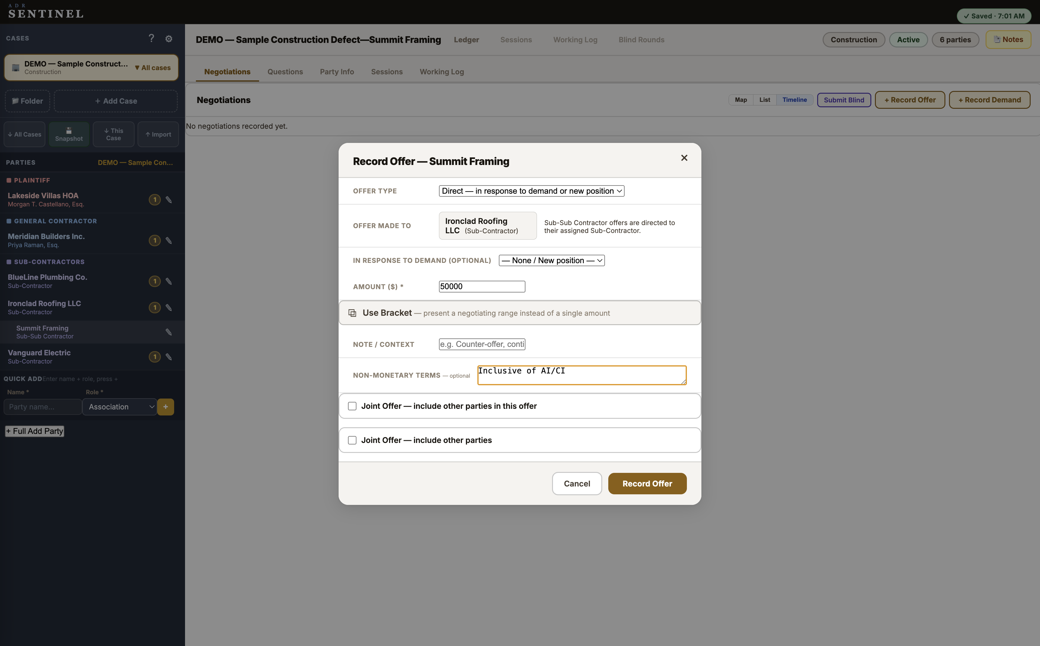 Record an offer or demand in seconds